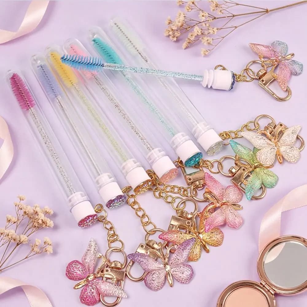 Gradient Color Eyelash Brush Crystal Handle Butterfly Pendant Eyebrow Brush Applicator Portable Precision Bristles Mascara Wand