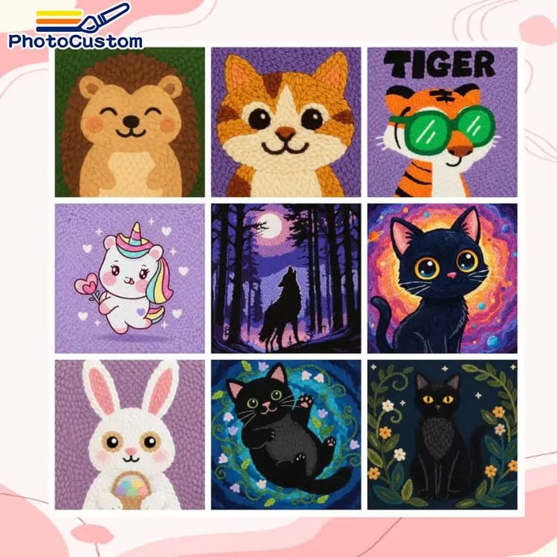 1pc Framed Hedgehog Punch Needle Kit Crafts Art Kits For Adults Animal Embroidery Punch Needle Kit Create Wall