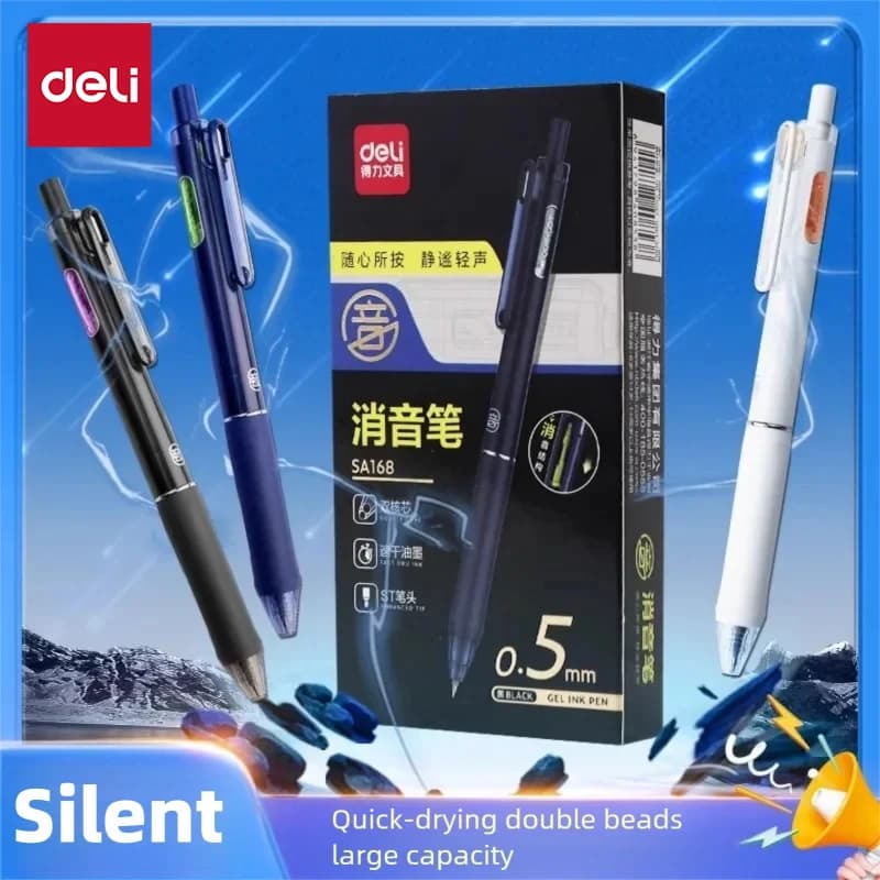 Penna neutra Deli Mute da 6 pennarelli 0,5 mmST Dual Core Pressa ad asciugatura rapida per ufficio e studente Fare clic silenzioso Forniture scolastiche per ufficio