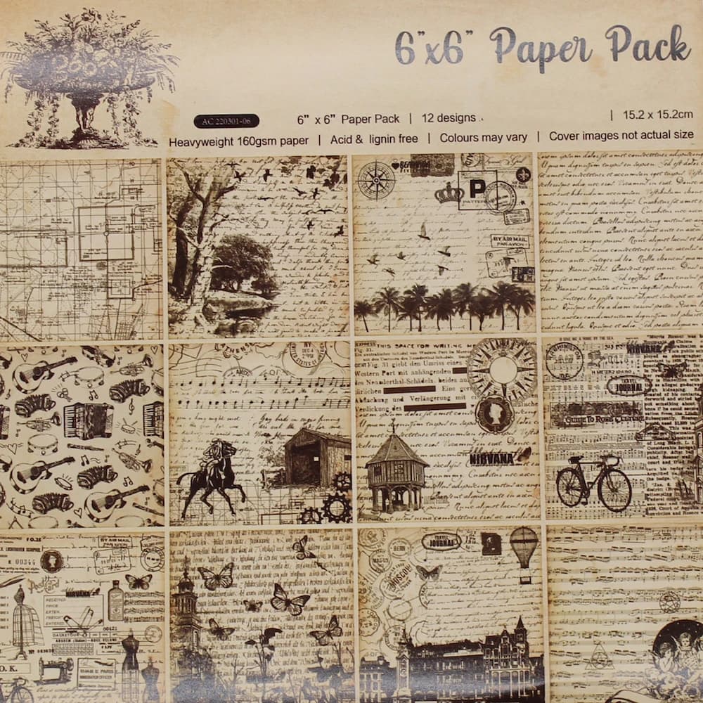 KSCRAFT 12pcs 6" Single-side Printed Vintage pattern creative papercraft art paper handmade scrapbooking kit set books