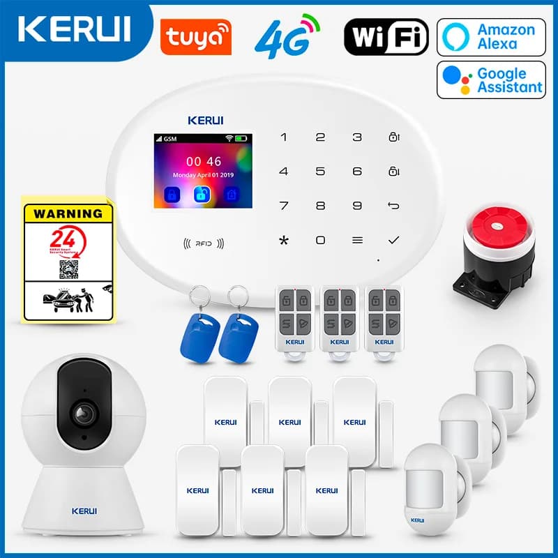 KERUI W204 4G GSM WIFI Alarm System 2.4inch Screen Tuya Smart Home Security Alarm Buglar RFID Wireless Motion Sensor Detector