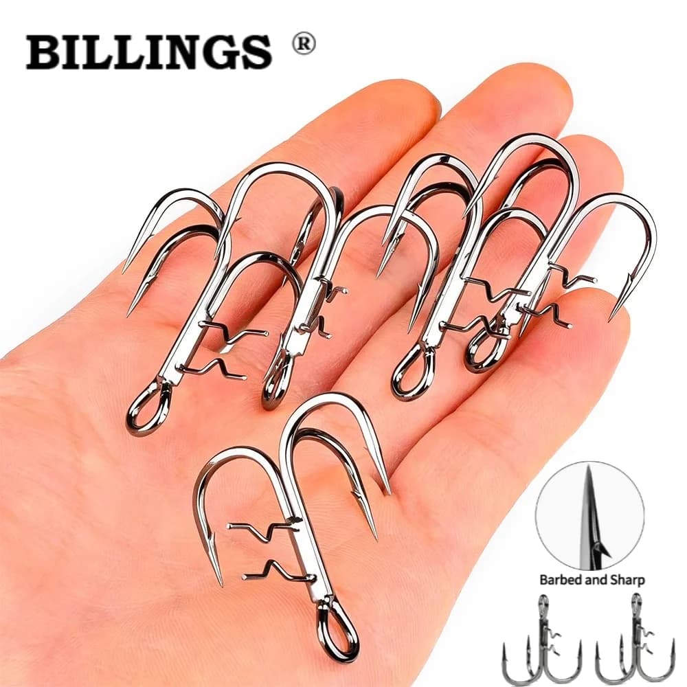 BILLINGS 1pcs Sharp Reinforced Barbed Triple Hook Three-Anchor Hook for Bass Soft Lure Treble Hook, Fishing Accessories