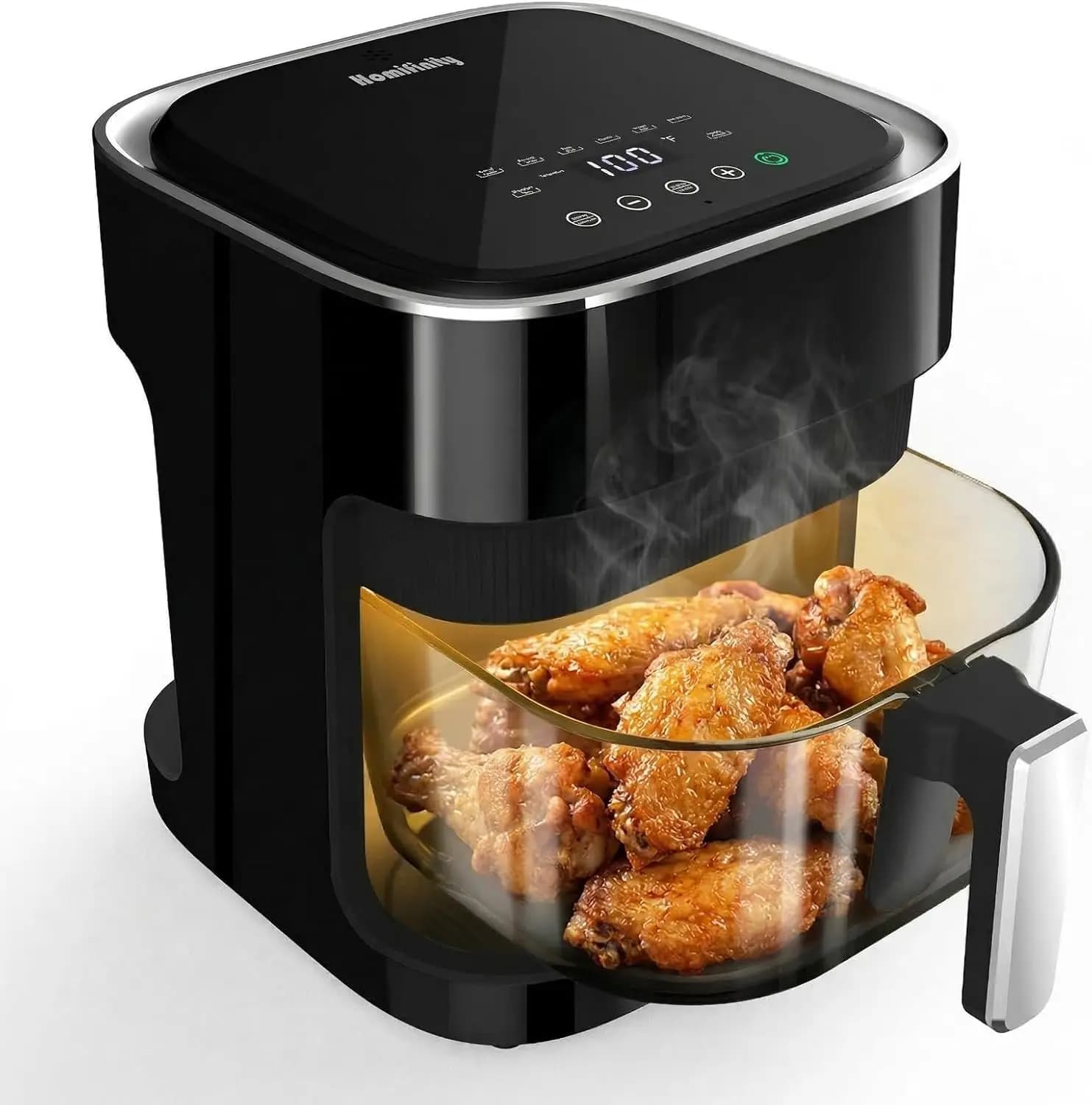 4,5 Qt Glass Air Fryer with Borosilicate Cestello, Stainless Steel Tray, 8 Preset Programs, Dishwasher Washable