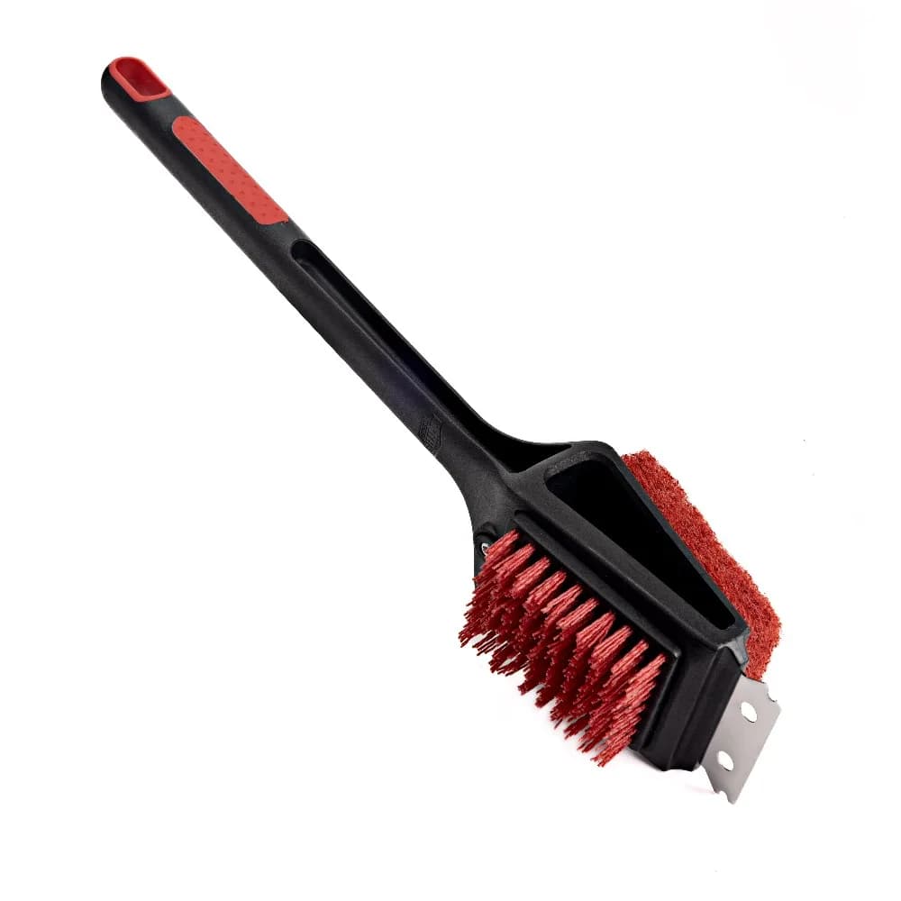 3 in 1 Heavy Duty Grill Cleaning Brush with Extra Long Handle and Replaceable Stainless Steel Scraper Pads for BBQ Grates Outdoor Cooking Gas Charcoal Grill Accessories Professional Grade Grill Brush Tool for Effective