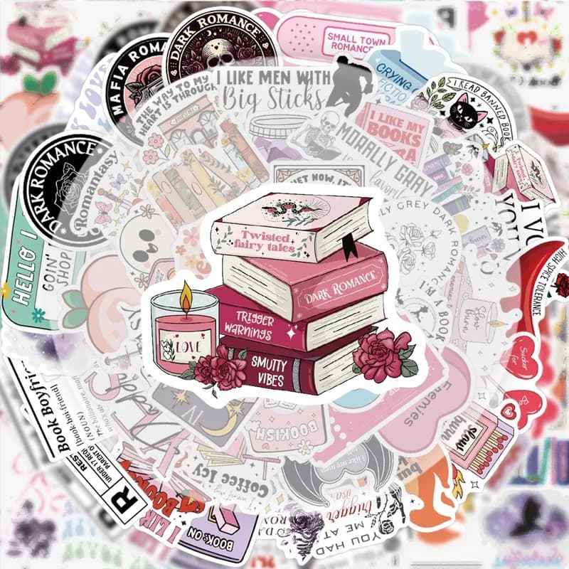50 adesivi per lettura romantica, decalcomanie adesivi vibranti, adatti per decorare bottiglie d'acqua, laptop, telefoni cellulari, bagagli, skateboard, chitarre, scatole regalo, decorazioni per feste