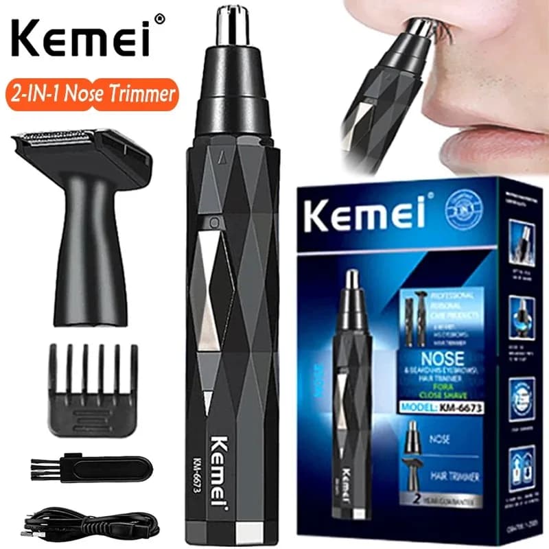Kemei 2in1 Rechargeable Nose Hair Trimmer Beard Trimer Mens Eyebrow Nose Trimmer for Nose and Ear Cleaner Hair Removal Machine