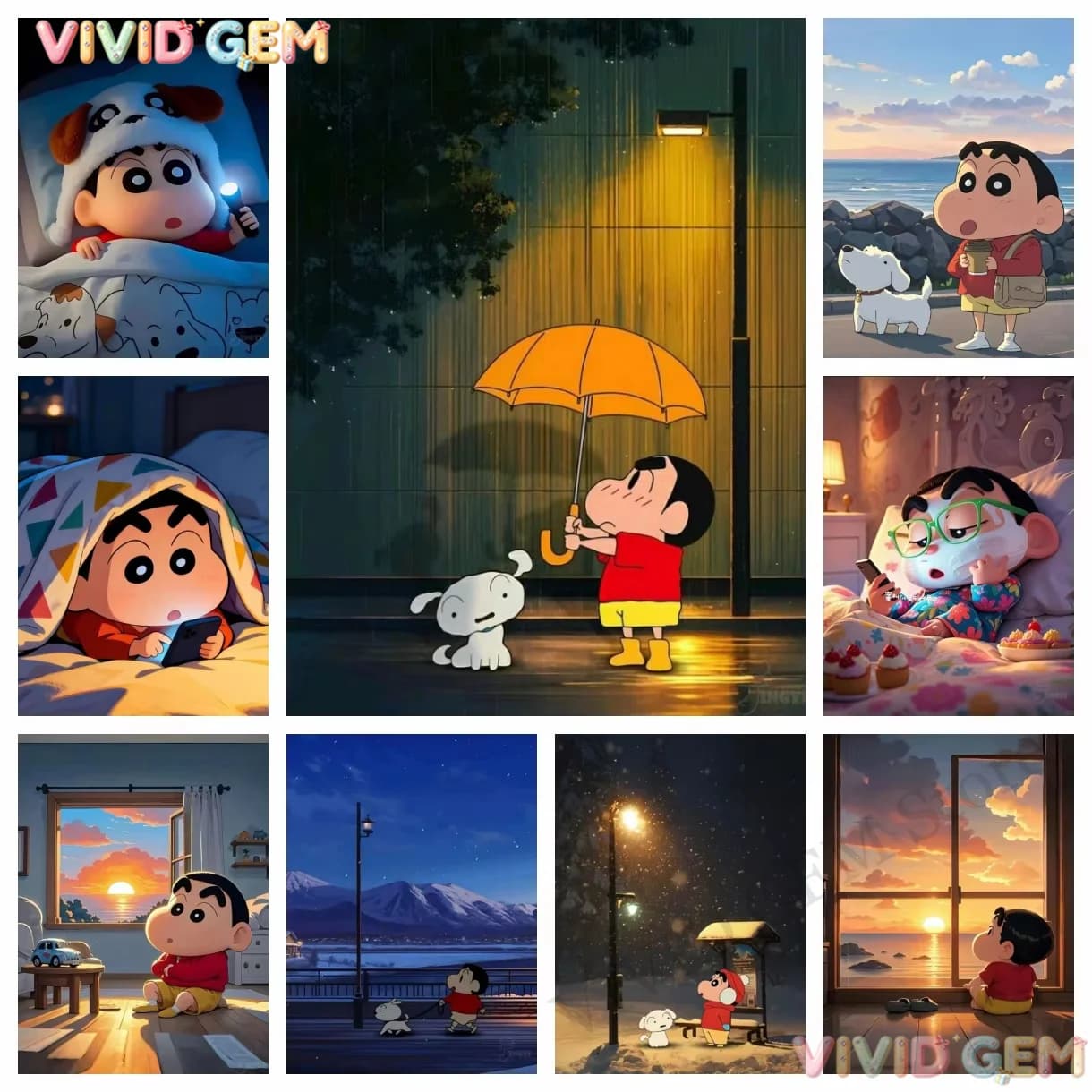 VIVID GEM Fun DIY Crayon Shin-chan Full Drill Paint By Diamonds Diamond Painting Japanese Kids Home Wall Decor Birthday Presen