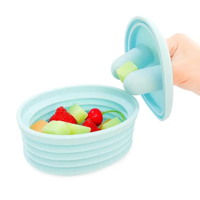 Contenitore per snack pieghevole in silicone da 1 pezzo con coperchio - Contenitore per frutta secca, resistente allo sporco e senza disordine, per frutta, caramelle e dolcetti essiccati