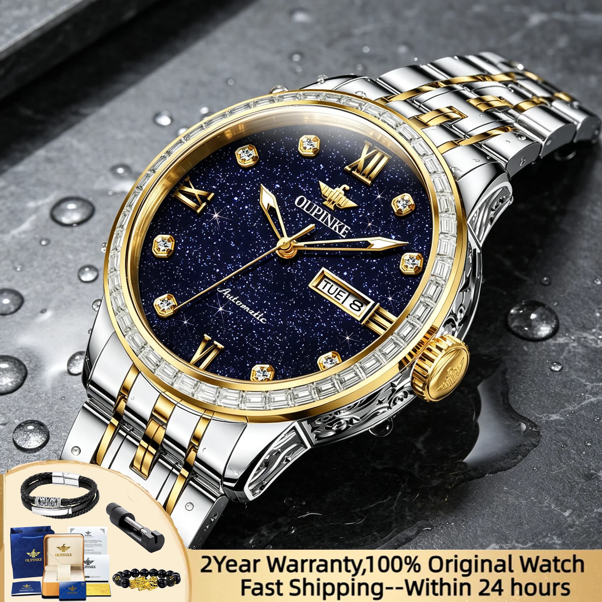 OUPINKE Automatic Mechanical Men's Watch Diamond Luxury Sapphire Mirror Imported Movement Watches For Man Starry Sky Dial Reloj