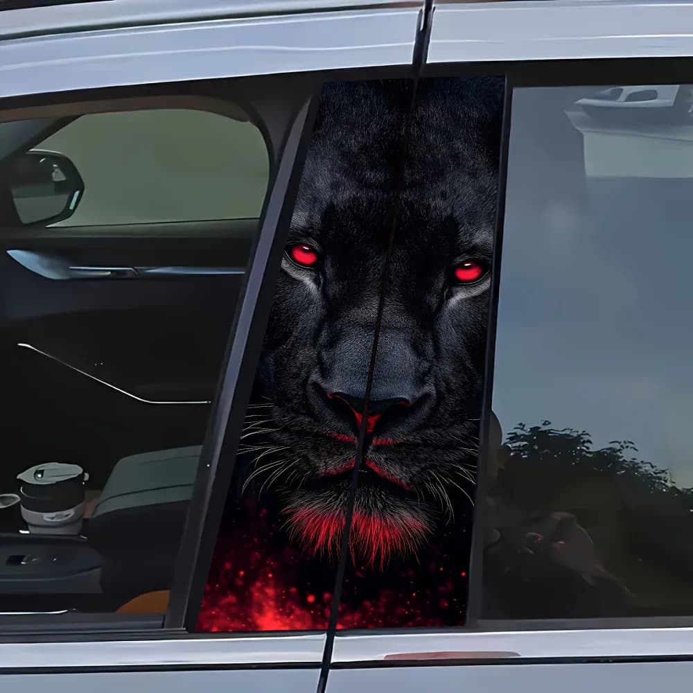 Pack of 2 car stickers with red eyes and background - waterproof and scratch-resistant decal for vehicle B mounts, glossy glass