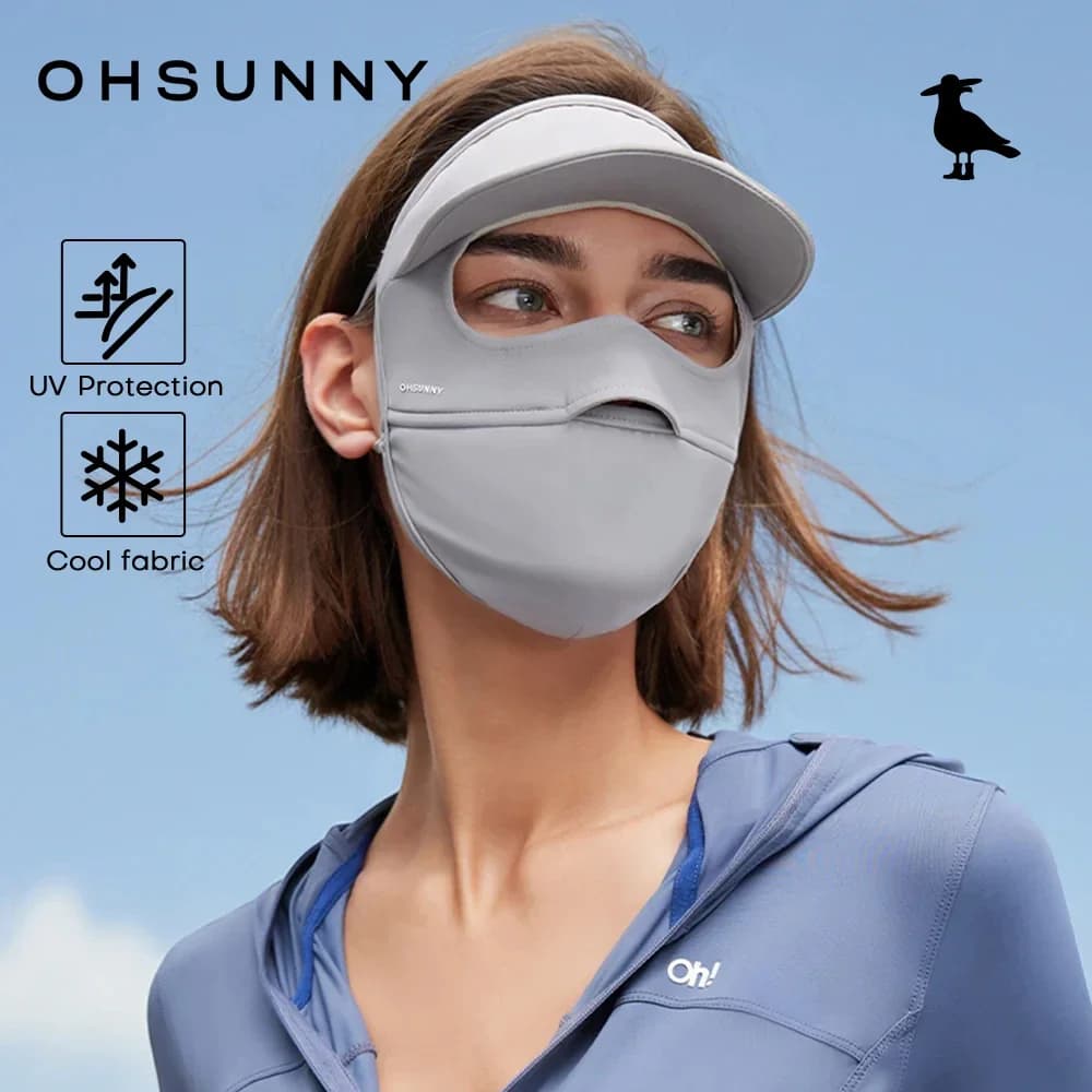 OHSUNNY Maschera Solare 3D con Cappuccio, Protezione Solare a Doppio Strato UPF 50+, Maschera Anti-UV per Esterni