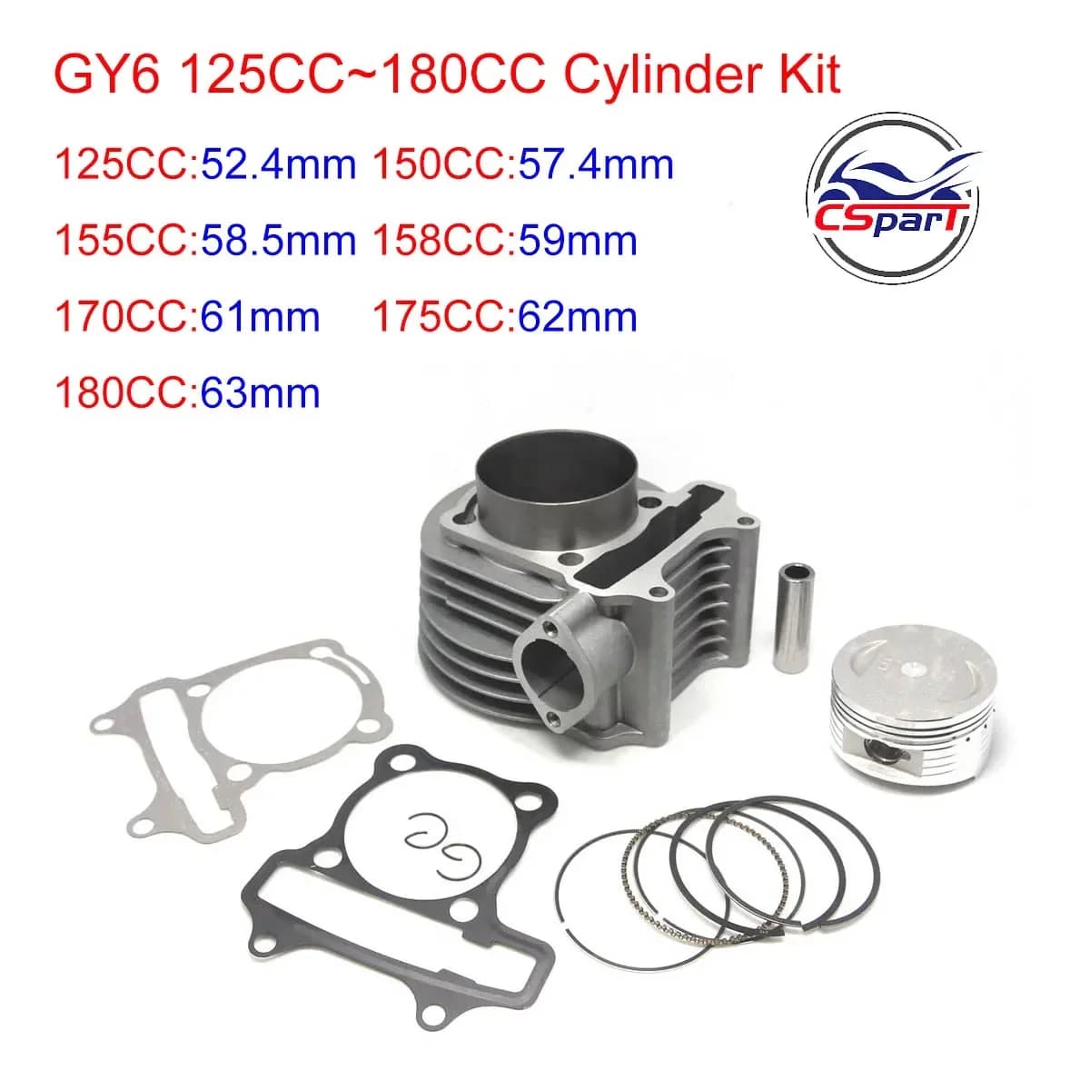 GY6 125CC 150CC 155CC 158CC 170CC 175CC 180CC 52.4mm 57.4mm 58.5mm 59mm 61mm 62mm 63mm Kit cilindro Big Bore Scooter ATV Buggy