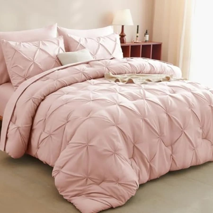 Set Copripiumino 7 Pezzi con Pregiato Design a Pieghe, Set Biancheria da Letto Premium con Copripiumino, Lenzuola e Federe