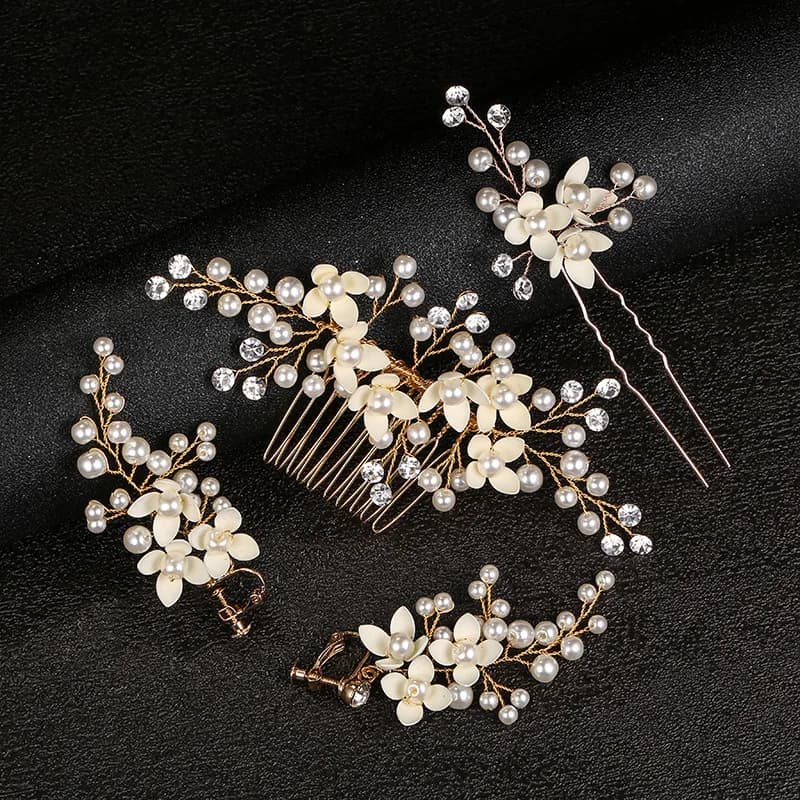 Set di orecchini a pettine per capelli fatti a mano squisiti con perle di fiori in lega di lusso set di orecchini a forcella per capelli con pettine per capelli imitazione abbinata