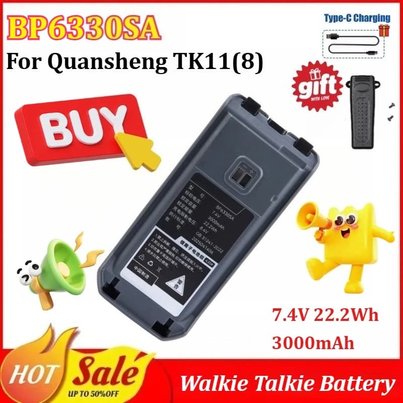 Batteria BP6330SA 7.4V 3000mAh per Walkie Talkie Quansheng TK11(8), Batteria al Litio di Ricambio