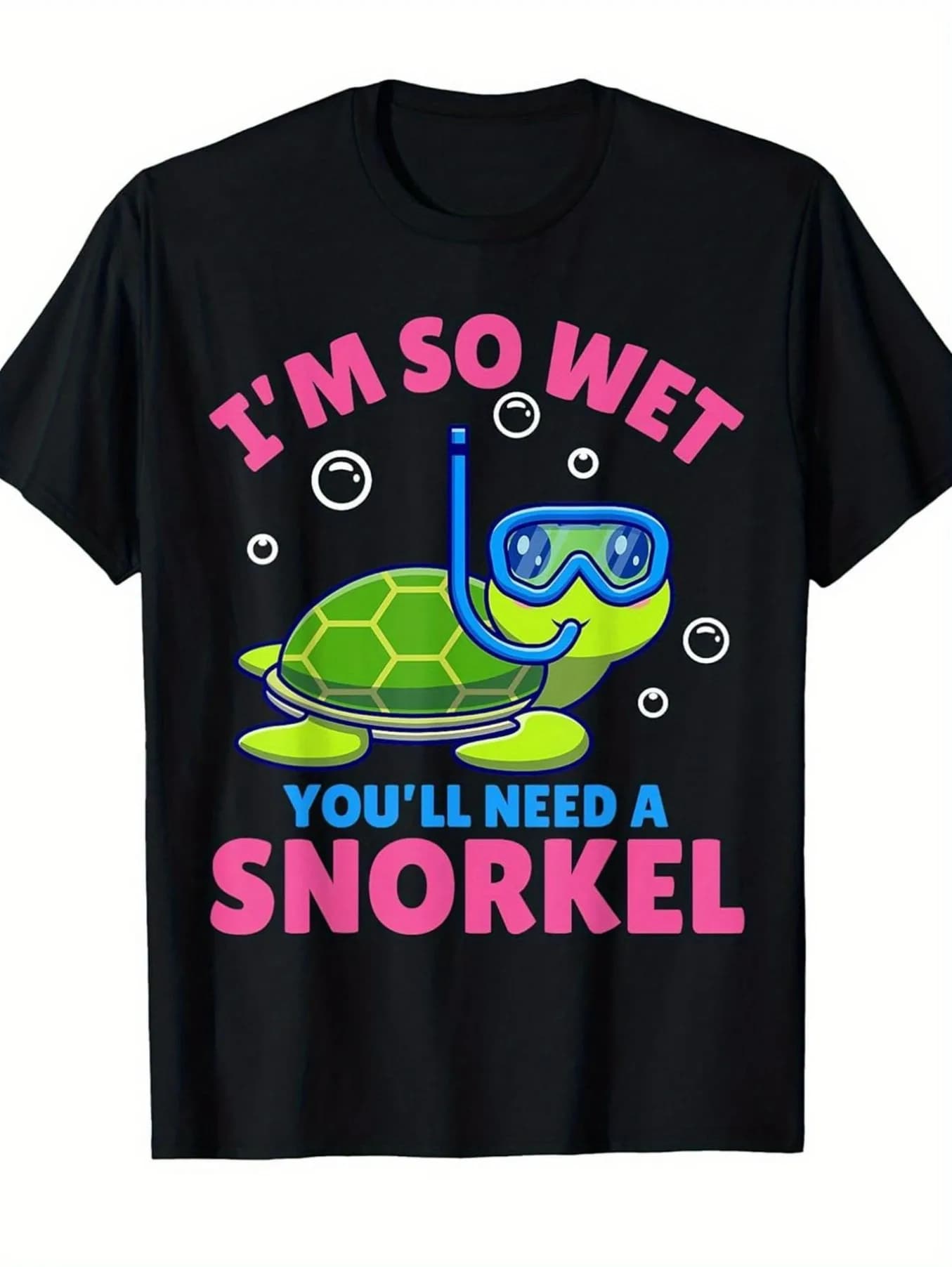 Funny I Need a Snorkel "T-Shirt-100 Cotton Loose Short Sleeve T-Shirt with Snorkeling Turtle and Bubble Print Pink Blue Retro Beach Shirt Suitable for Swimming, Snorkeling, Casual Wear-Gift