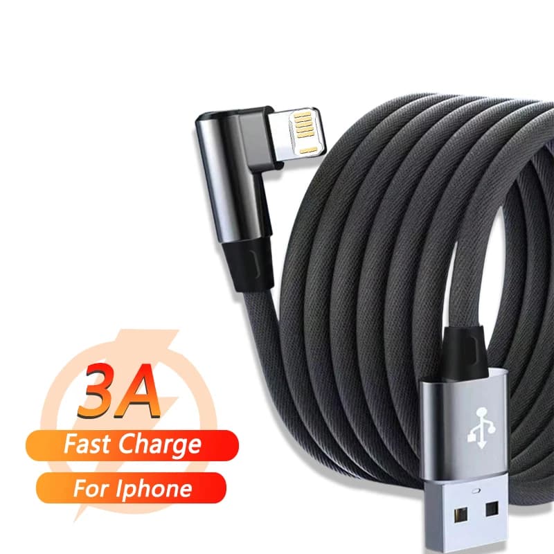 For Gaming Elbow Fast Charger Cable for iPhone 14 8 7 6S Plus 13 12 mini 11 Pro XS Max XR X 90 Degree Braided USB Charging Cable