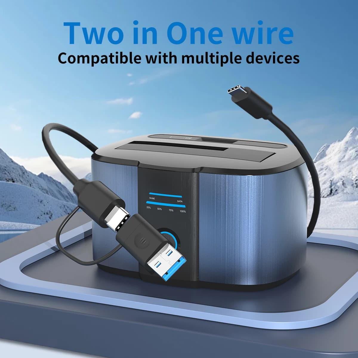 GODO 2.5/3.5inch M.2 NVMe/SATA SSD HDD Dual Bay Expansion Dock USB C Hard Drive Cloning Station Offline External Storage
