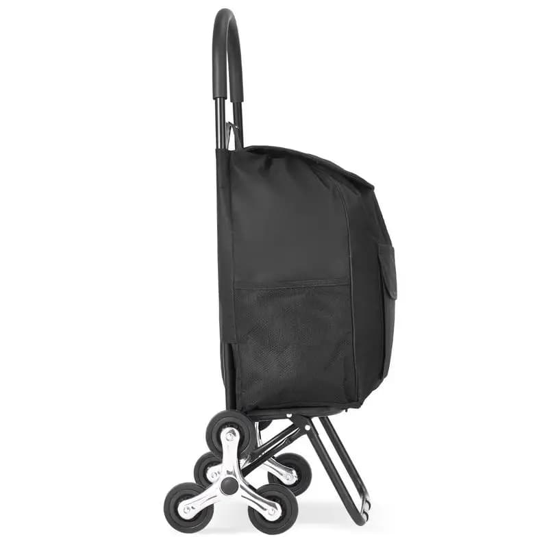 Carrello spesa pieghevole 36L per supermercato, lavanderia, appartamento, carrello a 6 ruote per salire le scale, carrello multiuso pieghevole con borsa rimovibile in tessuto Oxford, nero