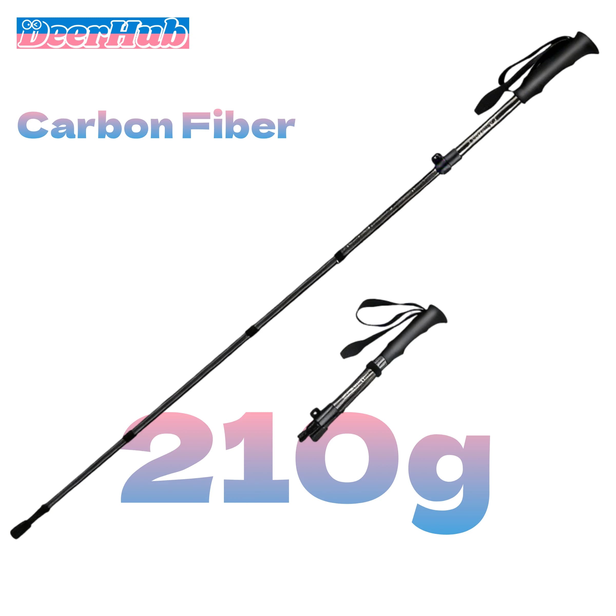 Bastoncini da trekking DeerHub 3K in fibra di carbonio 210 g Bastoni da trekking ultraleggeri, pieghevoli e regolabili per zaino in spalla all'aperto ​