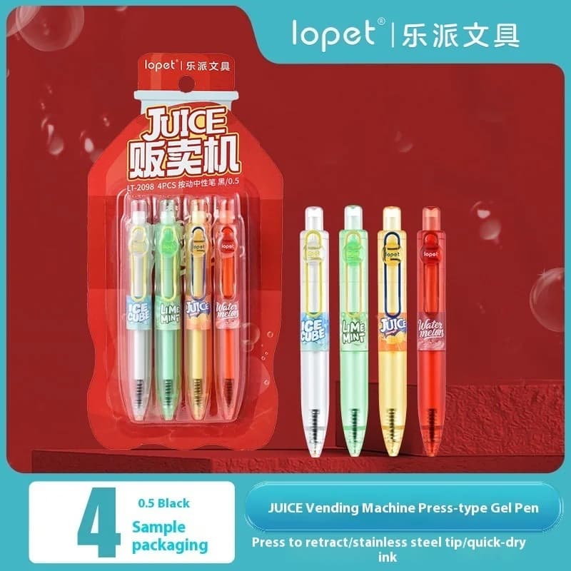 Lopet New JUICE Pocket Gel Pen Set da 4 pezzi, portapenne ovale 0,5 mm Nero Asciugatura rapida Facile da trasportare Cancelleria creativa per studenti