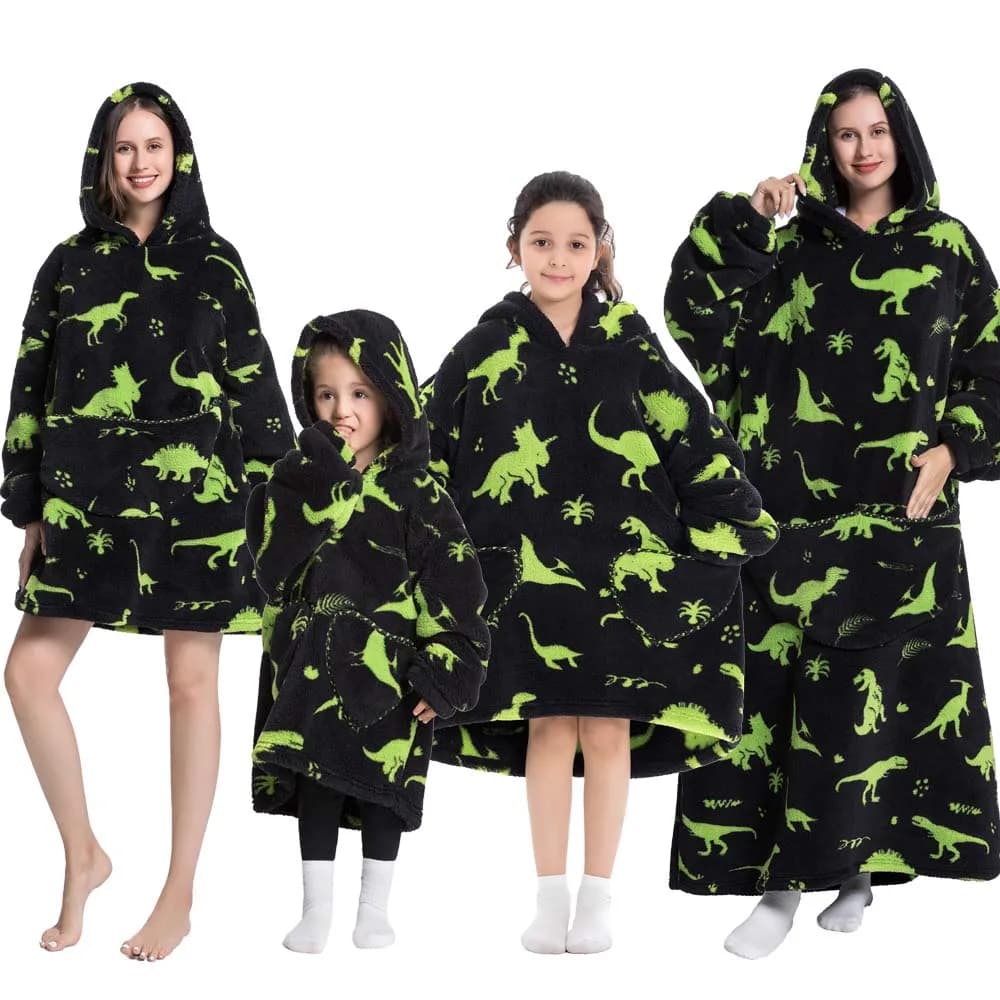 Dinosauro Cane Panda Coperta indossabile oversize Peluche Flanella Felpe super calde Madre Bambini Felpe con cappuccio Pullover con tasca grande