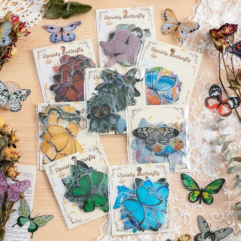 Card Lover 40 Pcs [Variety Butterfly Series] Vintage Journal Stickers Waterproof Paper Sticker Paper Scrapbooking Material Kit