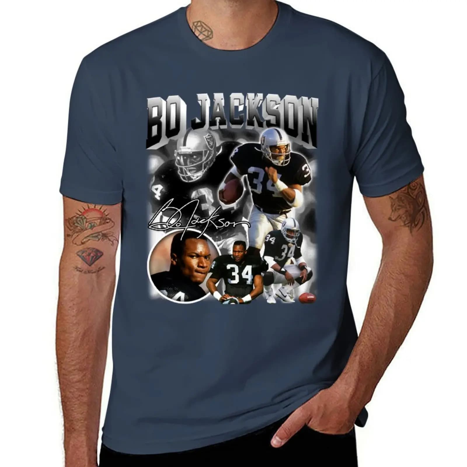T-shirt Bo Jackson Bo Knows Signature Vintage Legend Baseball Football Bootleg in stile grafico rap