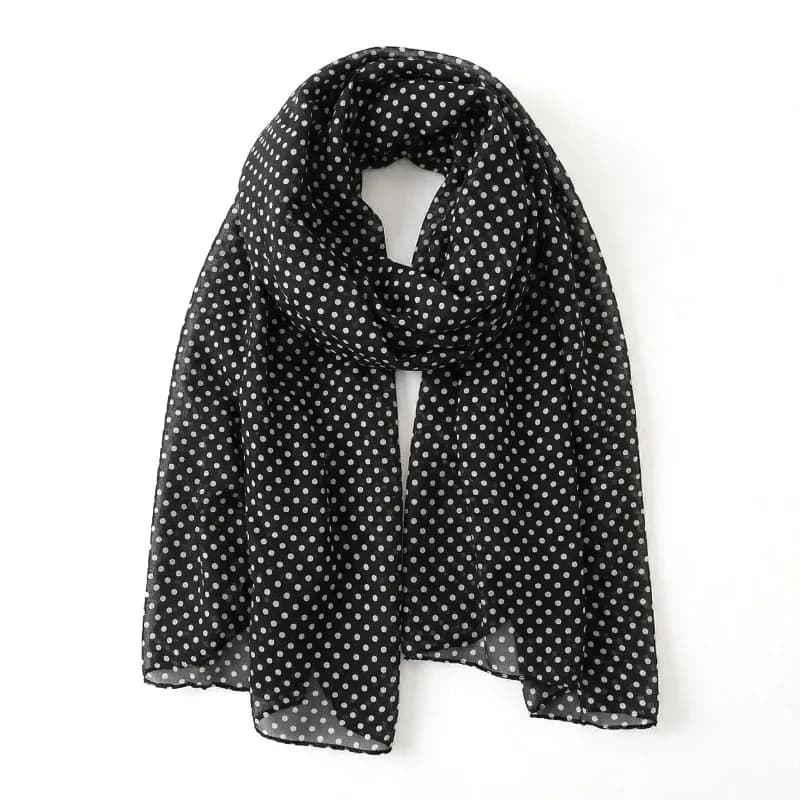 Lightweight 100% Mulberry Silk Scarf for Women Oblong Shawl Neck Scarf Beach Wrap Headscarf Gift Pack Black Polka Dot Print
