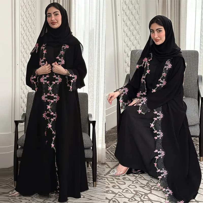 Abaya Donna Abito Eid Jalabiya Cardigan Ricamato Musulmano Abiti Aperti Dubai Ramadan Kaftan Vestiti Marocco 2026