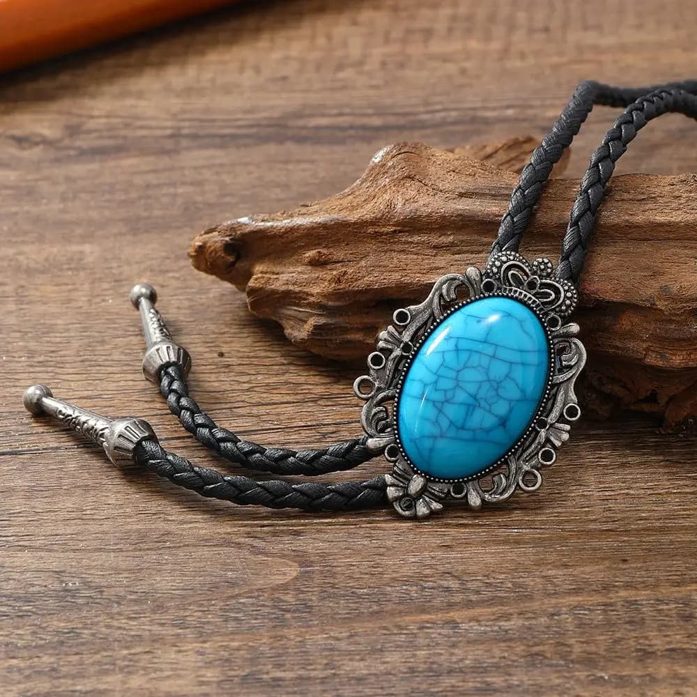 Collana Bolo Americana Boho con Ciondolo Cappello da Cowboy Intrecciato in PU, Collana con Perline Turchesi, Catena per Maglione Stile Western Country