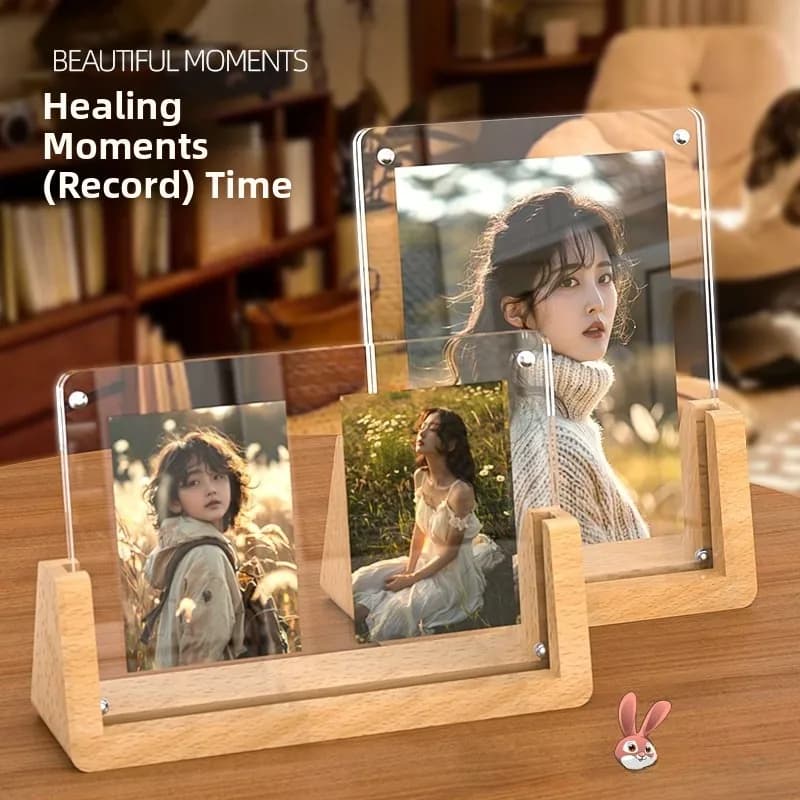 Transparent Acrylic Photo Frame with True Wood Support, 6 High Definition U Creative Frame for Decoration