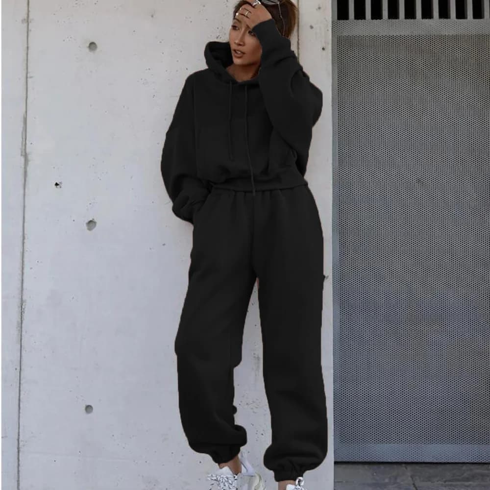 Women Suit Winter Spring Solid Casual Tracksuit 2 Pieces Set Sports Sweatshirts Pullover Sweatpants Wholesale Ensemble Femme