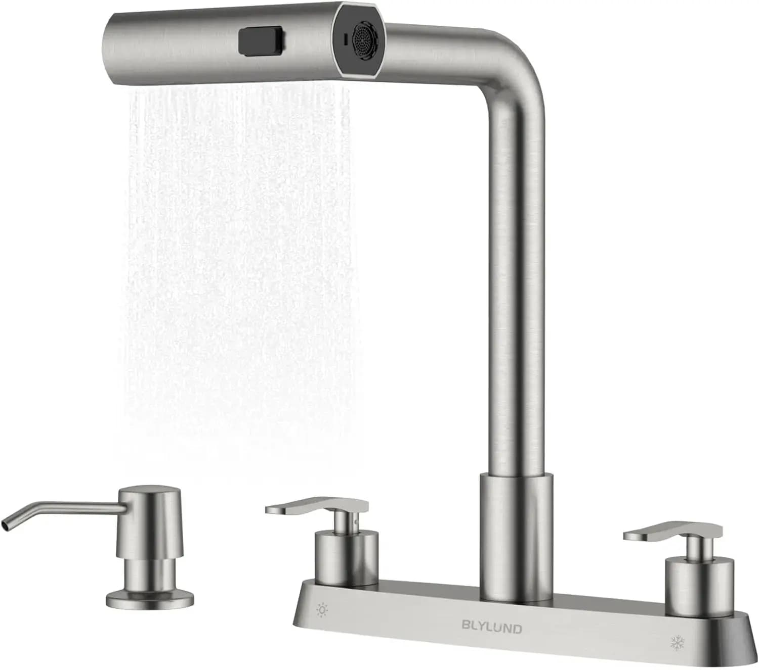Rubinetto da Cucina a Cascata in Acciaio Inox con Dispenser di Sapone, Spruzzatore Estraibile, 3 Modalità
