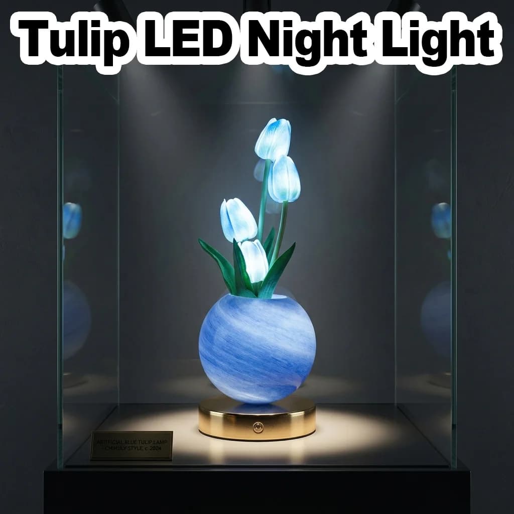 Lampada da Tavolo Ricaricabile a Forma di Tulipano, Lampada da Scrivania LED Portatile con Sensore Touch, Vaso in Vetro, Decorazione Estetica per la Stanza, Accessori da Comodino, USB Art