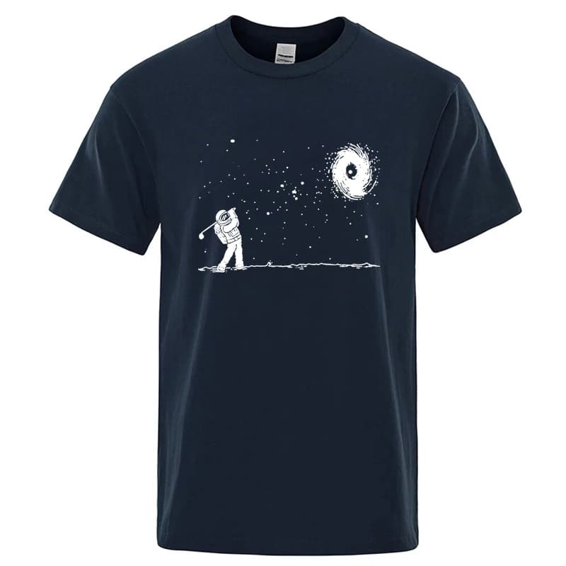 T-shirt da uomo e donna con astronauta che gioca a golf nello spazio, divertente maglietta con grafica per gli amanti del golf, top casual verde oliva