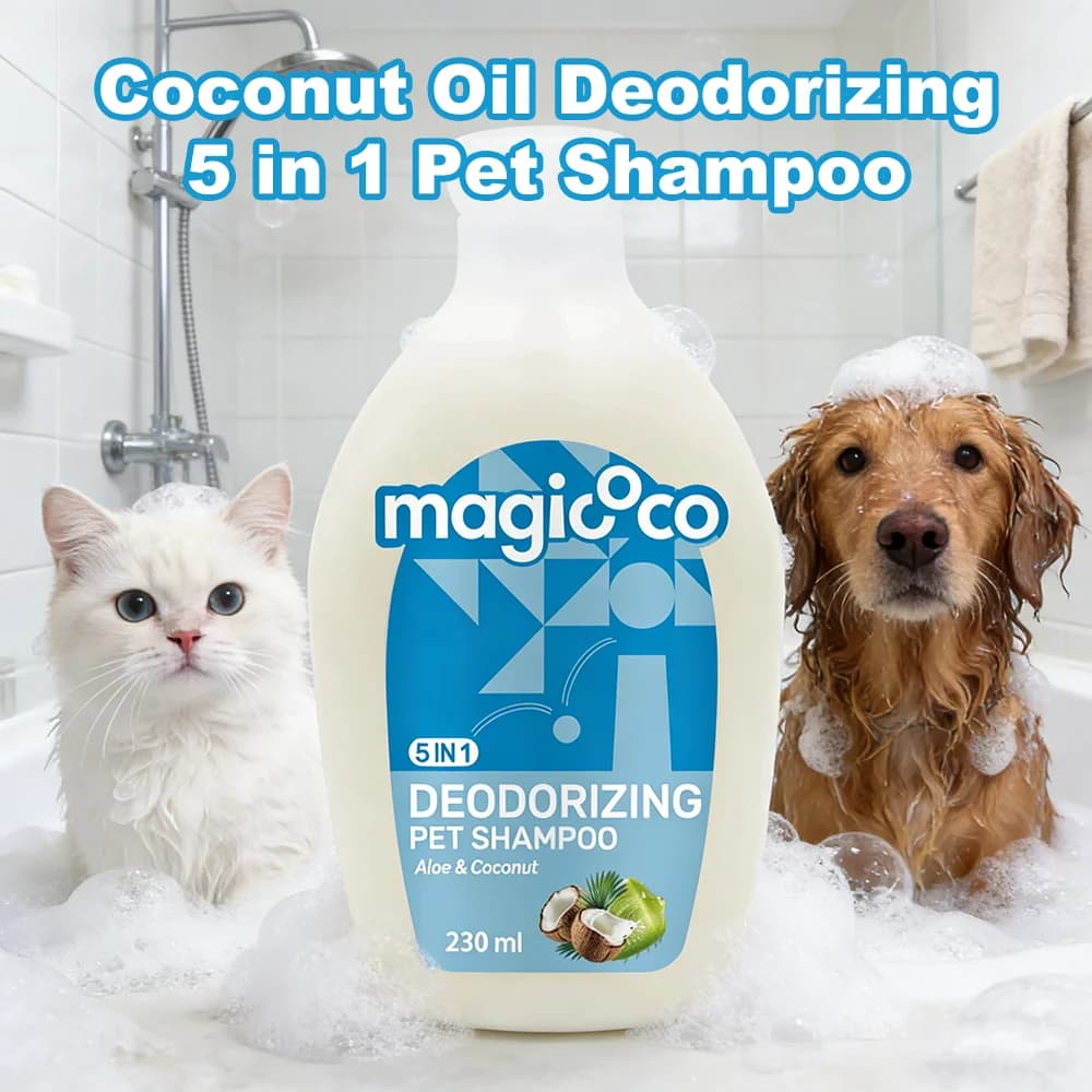 Magicoco 230ml Pet Shampoo for Cat&Dog 5 in 1 Deodorizing Shampoo Natural Moisturizing Shampoo Pet Grooming PH Balanced Shampoo