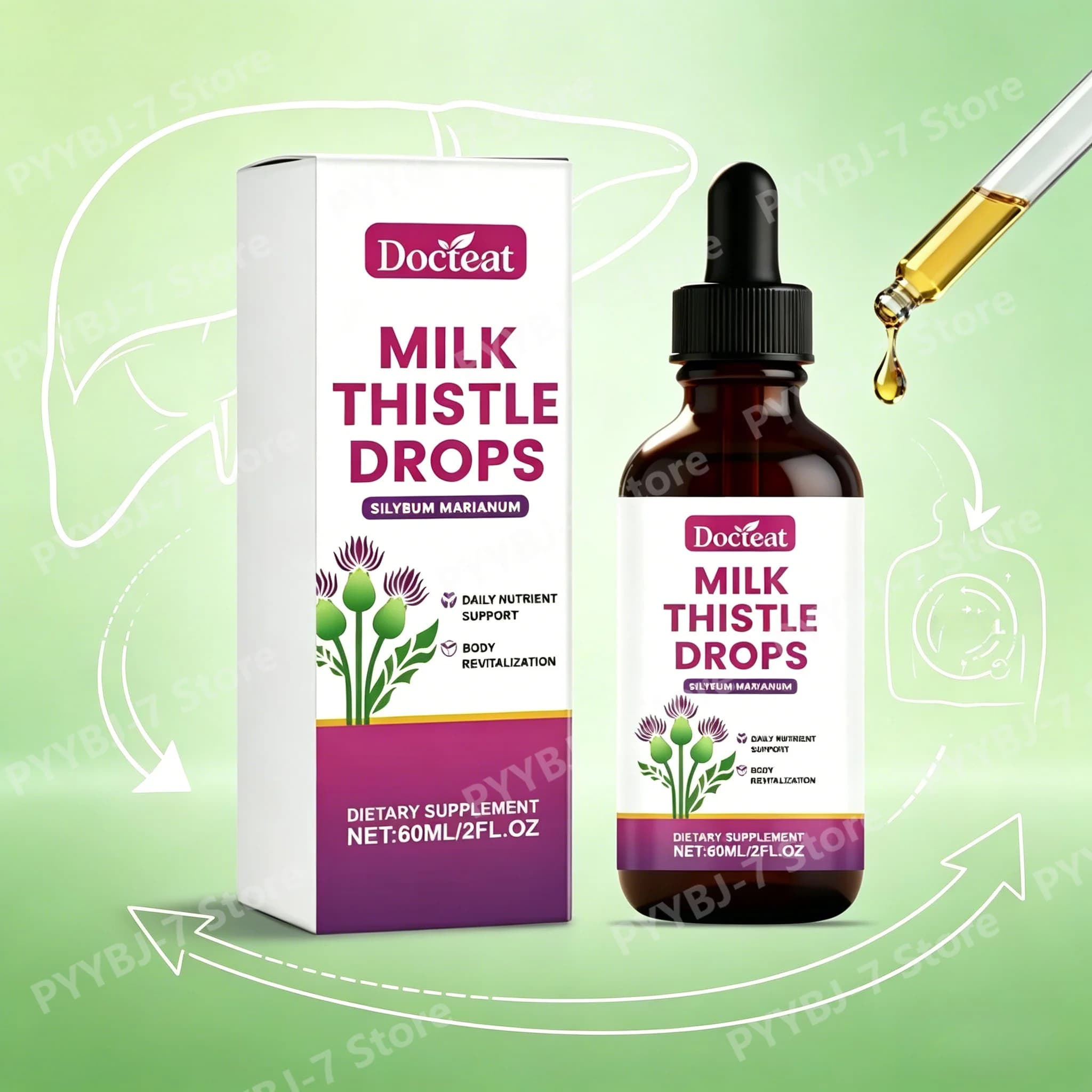 Docteat Integratore Liquido di Cardo Mariano, Vitamina D3, Citrato di Zinco, Sambuco e Echinacea 60ml – Supporta il Benessere Digestivo Quotidiano