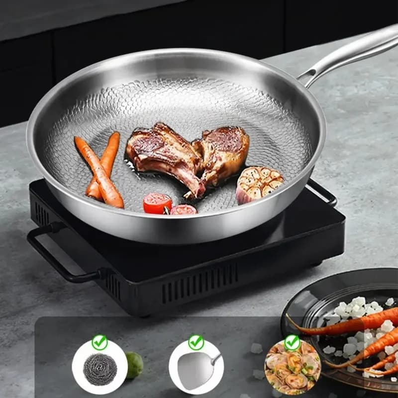 Titanium pan with lid 26/28/30 cm Non-stick pan with uniform heating Kitchen cookware model uncoated fish scale
