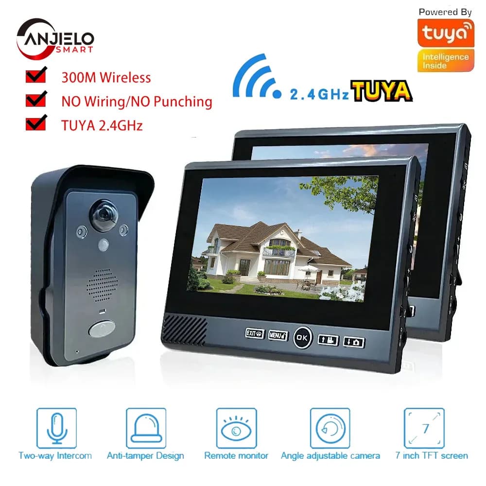 Campanello Video Wireless ANJIELO 1080P, Installazione Senza Fori, Rilevamento Movimento, Supporto App Tuya, Lunga Autonomia per Sicurezza Domestica