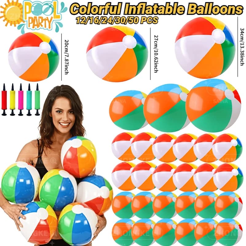 Inflatable Beach Balls Rainbow Color Pool Ball Water Games for Kids Pool Birthday Gifts Summer Bomber Volleyball