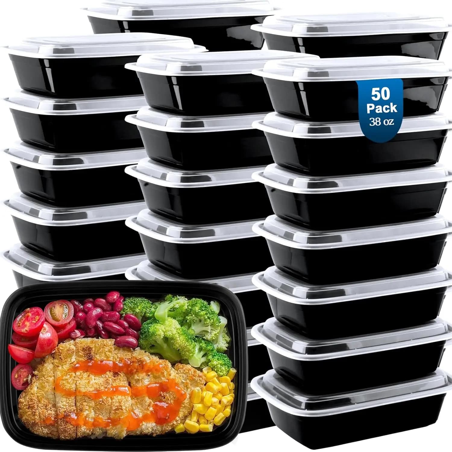 Set di 50 Contenitori Ermetici per Alimenti, 38 oz Senza BPA, Adatti per Microonde/Lavastoviglie/Congelatore