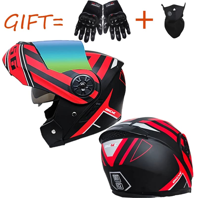 Casco da moto ribaltabile con visiera solare interna rimovibile per uomo e donna, caschi modulari unisex con guanti e sciarpa