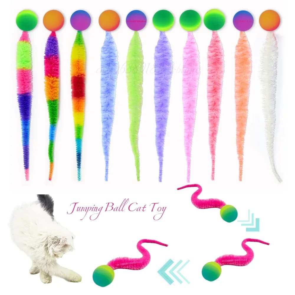 Giocattoli interattivi per gatti Tickle Cat Palla rimbalzante colorata Forniture per animali domestici Puzzle stuzzicante giocattolo elastico per bruco di verme per gatti al coperto