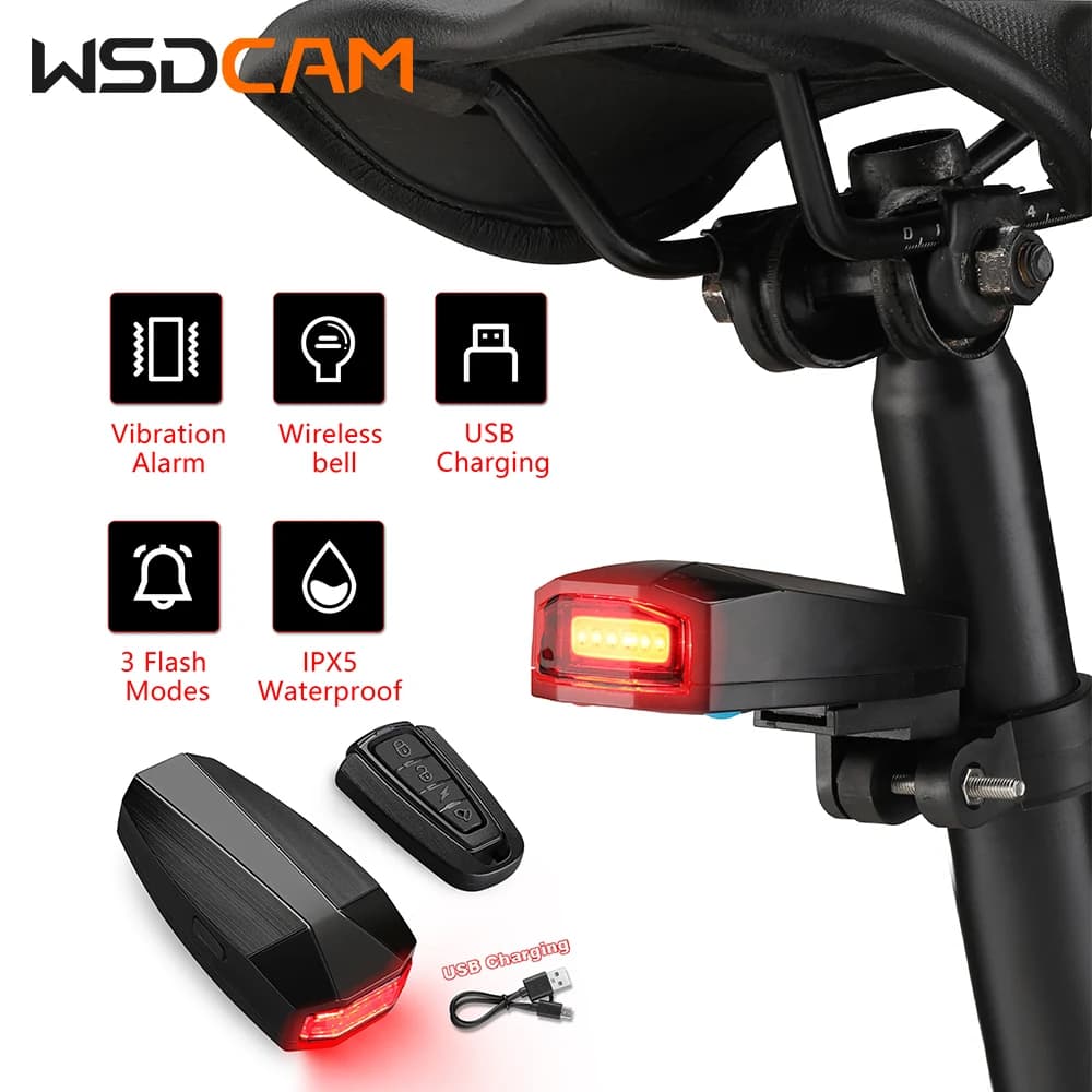 Rear Light Alarm for Bicycle Charge USB Rear Lamp LED Alarm Automatic Brake Detection Wireless Remote Control Find Bike