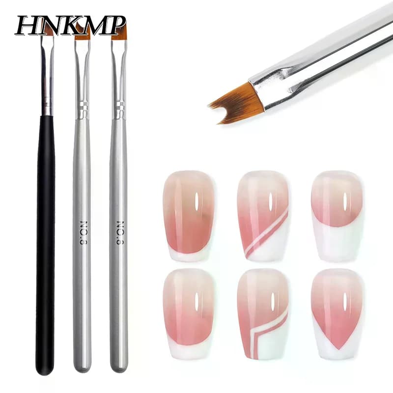 Pennello per unghie francese con punta obliqua, a forma di mezzaluna, gel UV, per unghie, pittura acrilica, disegno, penna per fodera, manico nero argento, manicure fai da te