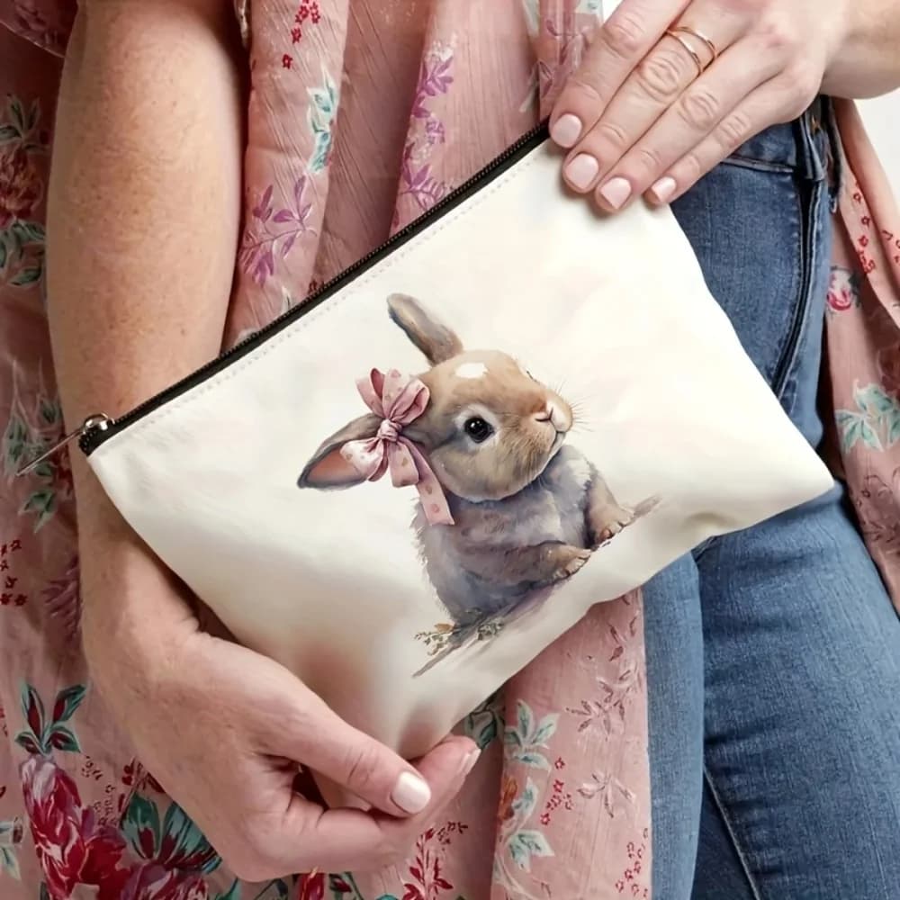 1 pezzo, sacchetto regalo di Pasqua con testo personalizzato, borsa con cerniera robusta e resistente allo sbiadimento, organizer da viaggio, custodia per trucchi stampata su entrambi i lati