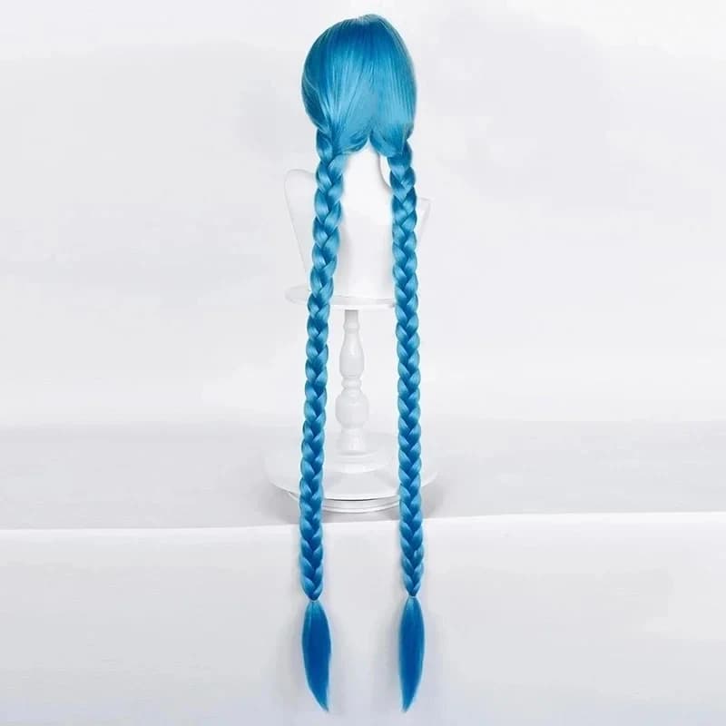 2026 LOL Jinx Cosplay Wig Long Braided Blue The Loose Cannon Wig with Blue Braid Heat Resistant Synthetic Hair Anime Wigs 5D40M