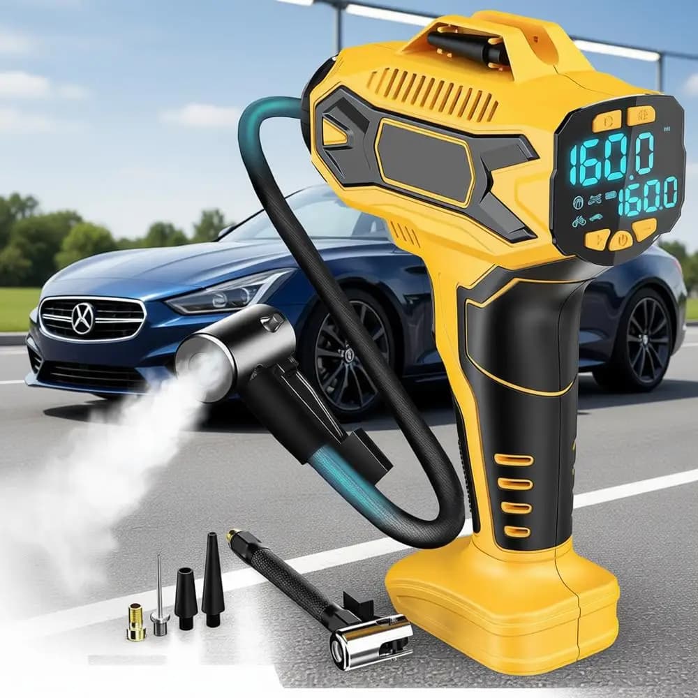 Pompa d'aria portatile con manometro digitale, compatibile con batteria da 20V, 160PSI per auto, moto, biciclette