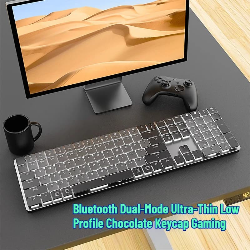 Tastiera Meccanica Bluetooth Dual-Mode Ultra-Sottile con Tasti a Profilo Ribassato, Switch Rossi Silenziosi per Gaming